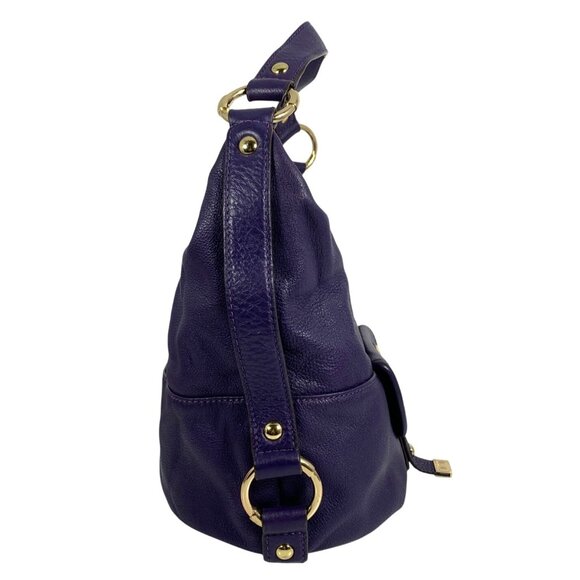 MICHAEL Michael Kors Fulton Large Purple Leather Shoulder Handbag Belted Sides - Picture 6 of 16
